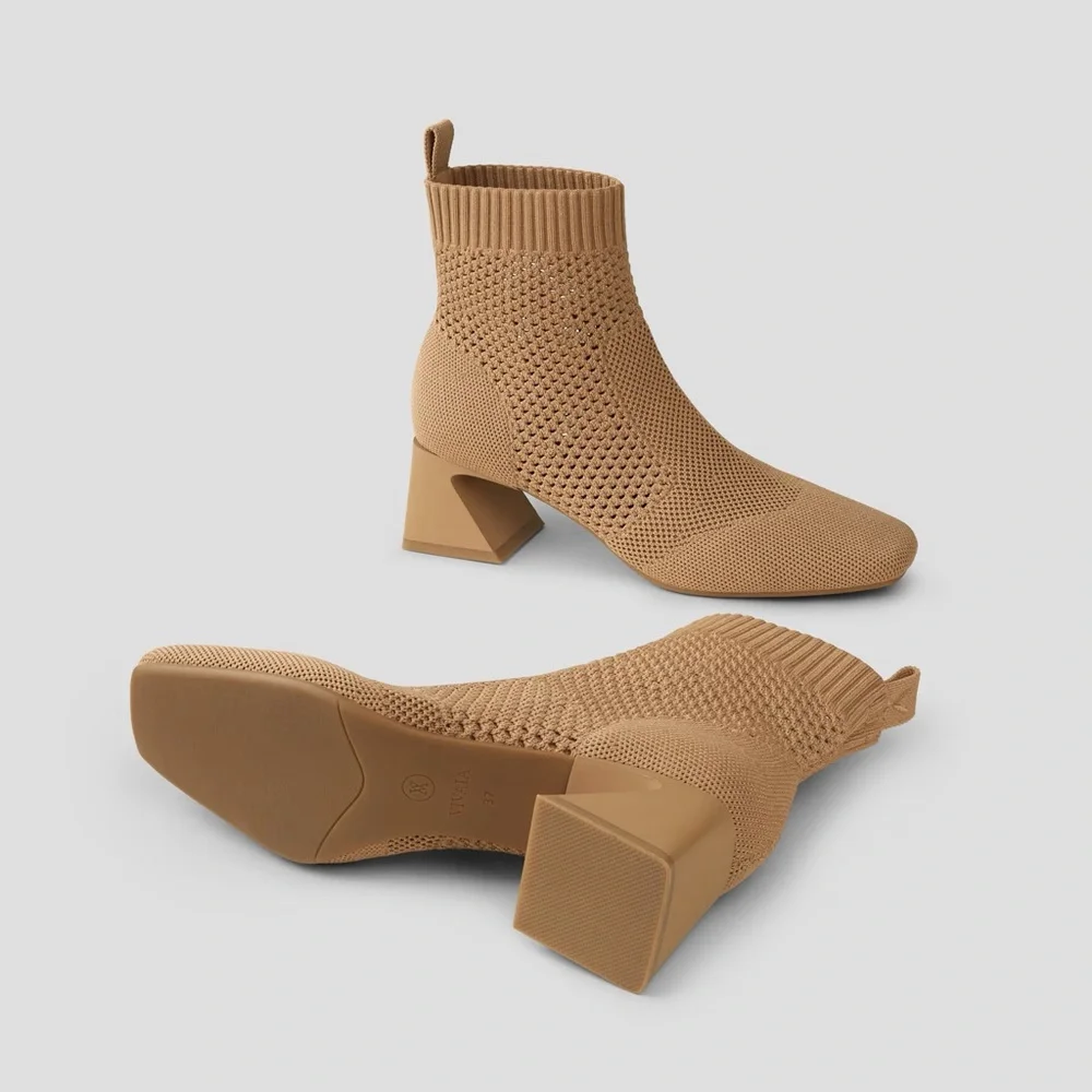 NEW VIVAIA Square-Toe Perforated Heeled Boots Comfy minimalist sustainable 9.5 - Picture 6 of 10